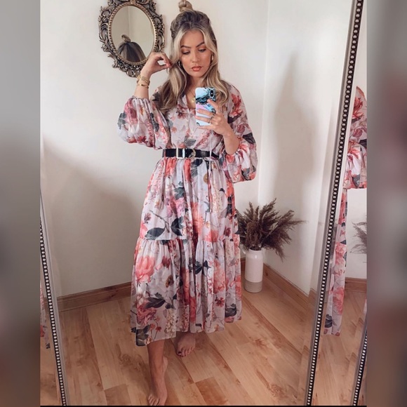 h&m floral chiffon maxi dress